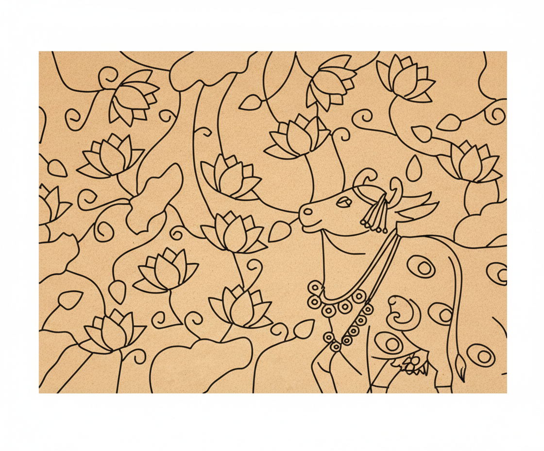 Decorative MDF DIY wall art  with a horse and lotus flower design on a beige background