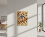 Decorative MDF DIY  wall art with floral patterns and a blue figure in a modern room.