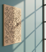 MDF DIY wall art with abstract design on a light blue wall