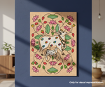 Decorative MDF DIY wall art with a cow and calf design on a beige background, framed against a blue wall.
