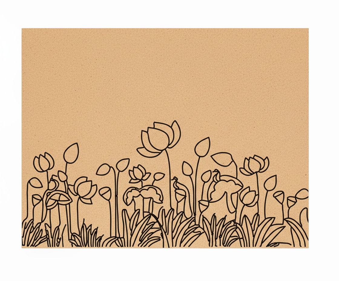 MDF DIY wall art drawing of flowers on a brown background