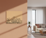 Decorative MDF DIY wall art with floral design on a beige wall, living room setting.