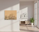 Decorative MDF DIY wall art on a white wall in a modern living room.