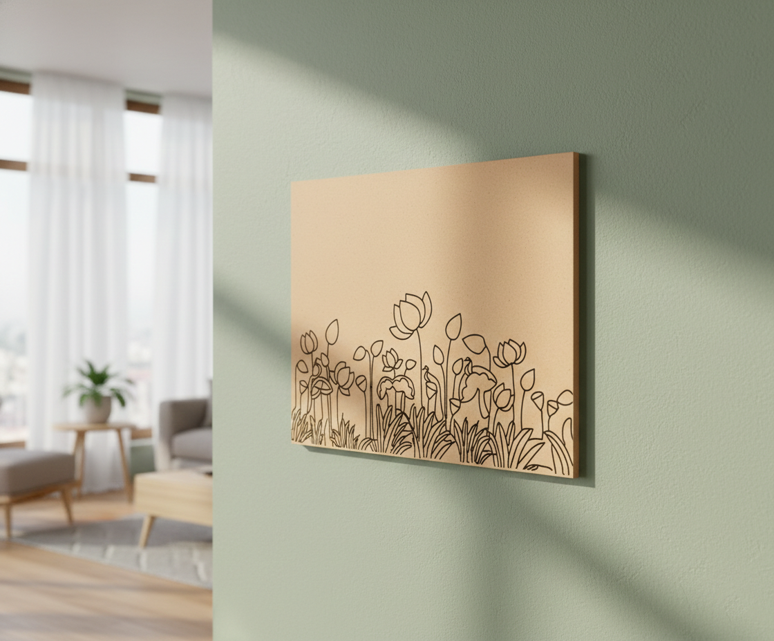 Decorative MDF DIY  wall art with floral design on a light green wall