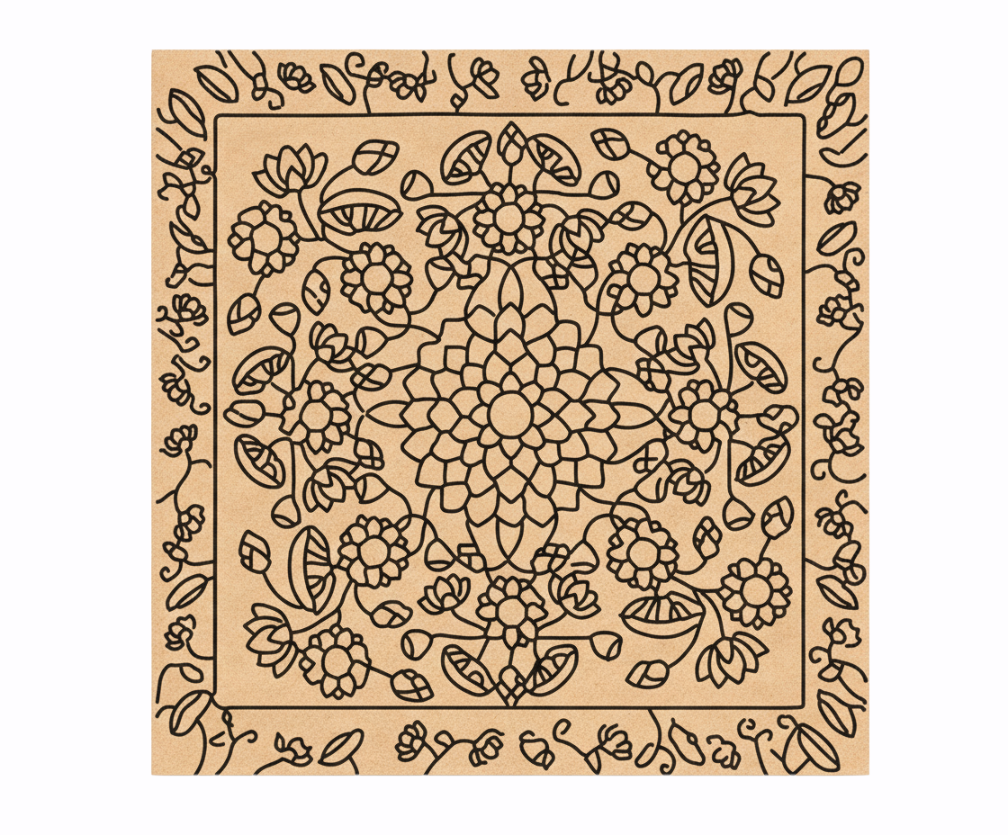 Decorative MDF DIY wall art  with floral and geometric patterns on a white background