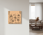 Abstract MDF DIY wall art on a light gray wall in a living room setting