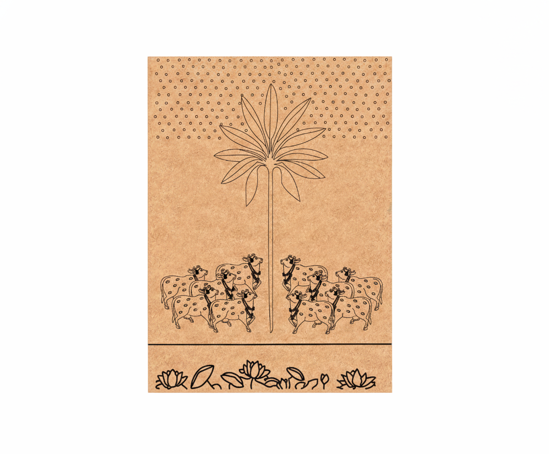 MDF DIY wall art  with illustrations of cows and a palm tree on a white background