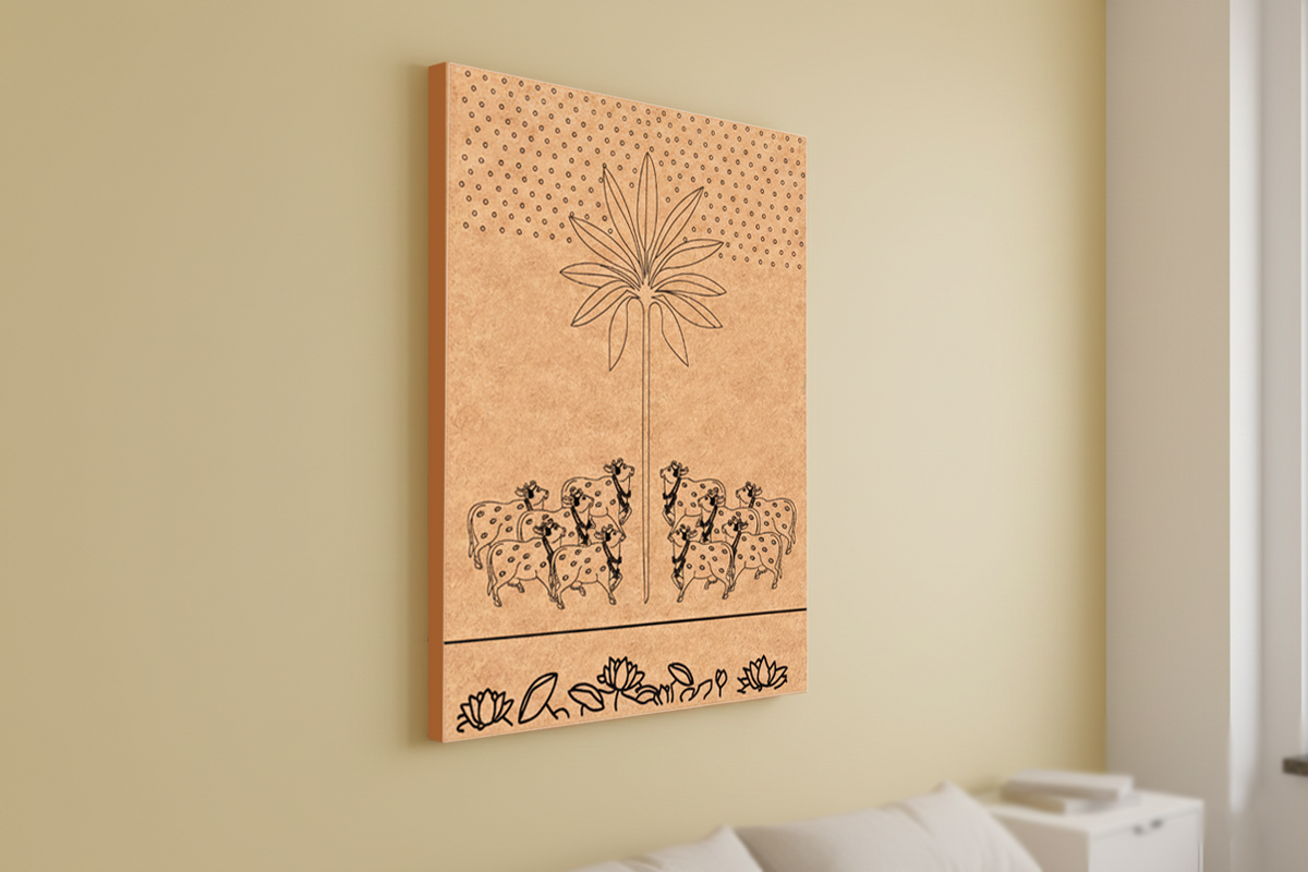 Decorative MDF DIY wall art with animal illustrations on a beige background