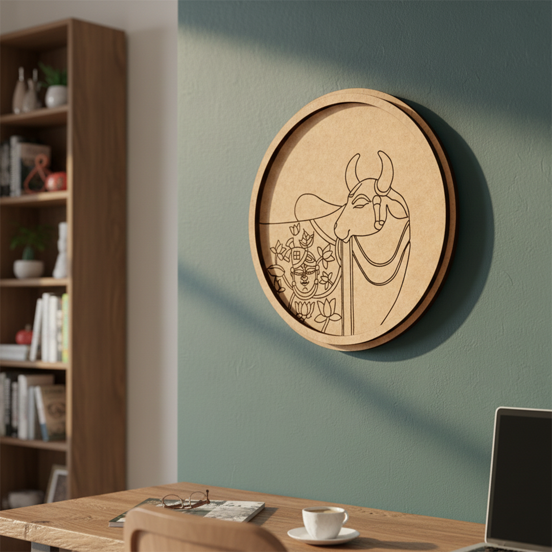 MDF Bordered Pre Marked Base for DIY Painting Craft round board with engraved outline design hanging on wall