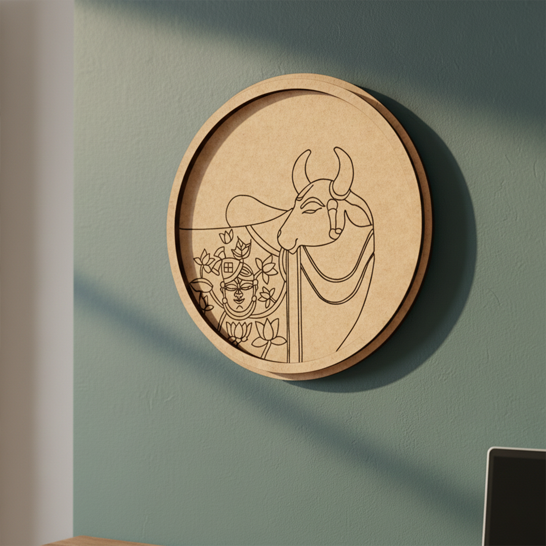 MDF Bordered Pre Marked Base for DIY Painting Craft round board with engraved outline design hanging on wall