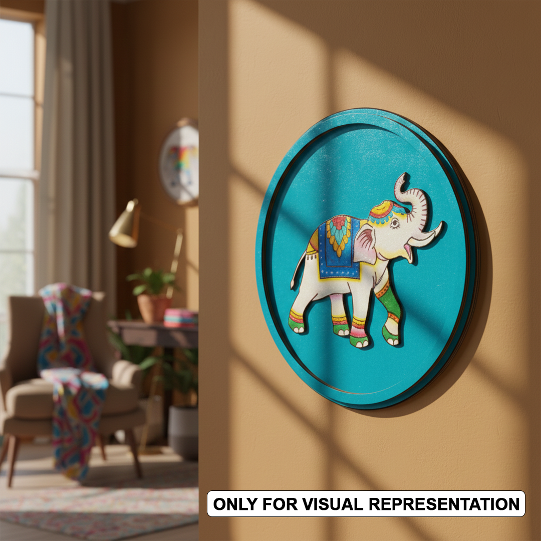 MDF Bordered painted Pre Marked Elephant Base for DIY Craft round board with engraved elephant outline hanging on wall
