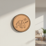 MDF Bordered Pre Marked Elephant Base for DIY Craft round board with engraved elephant outline hanging on wall