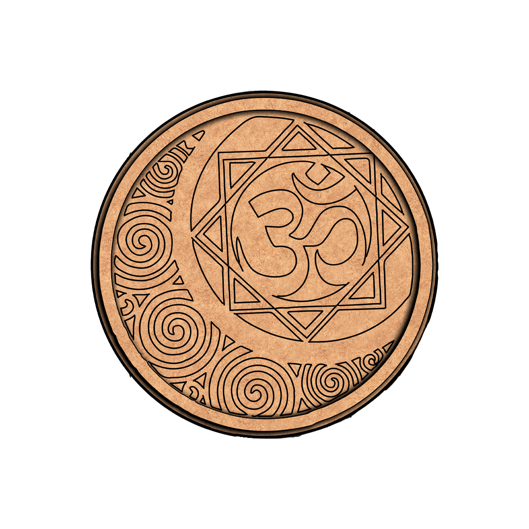 MDF Bordered Om Mandala Pre Marked Base for Painting round board with engraved spiritual design