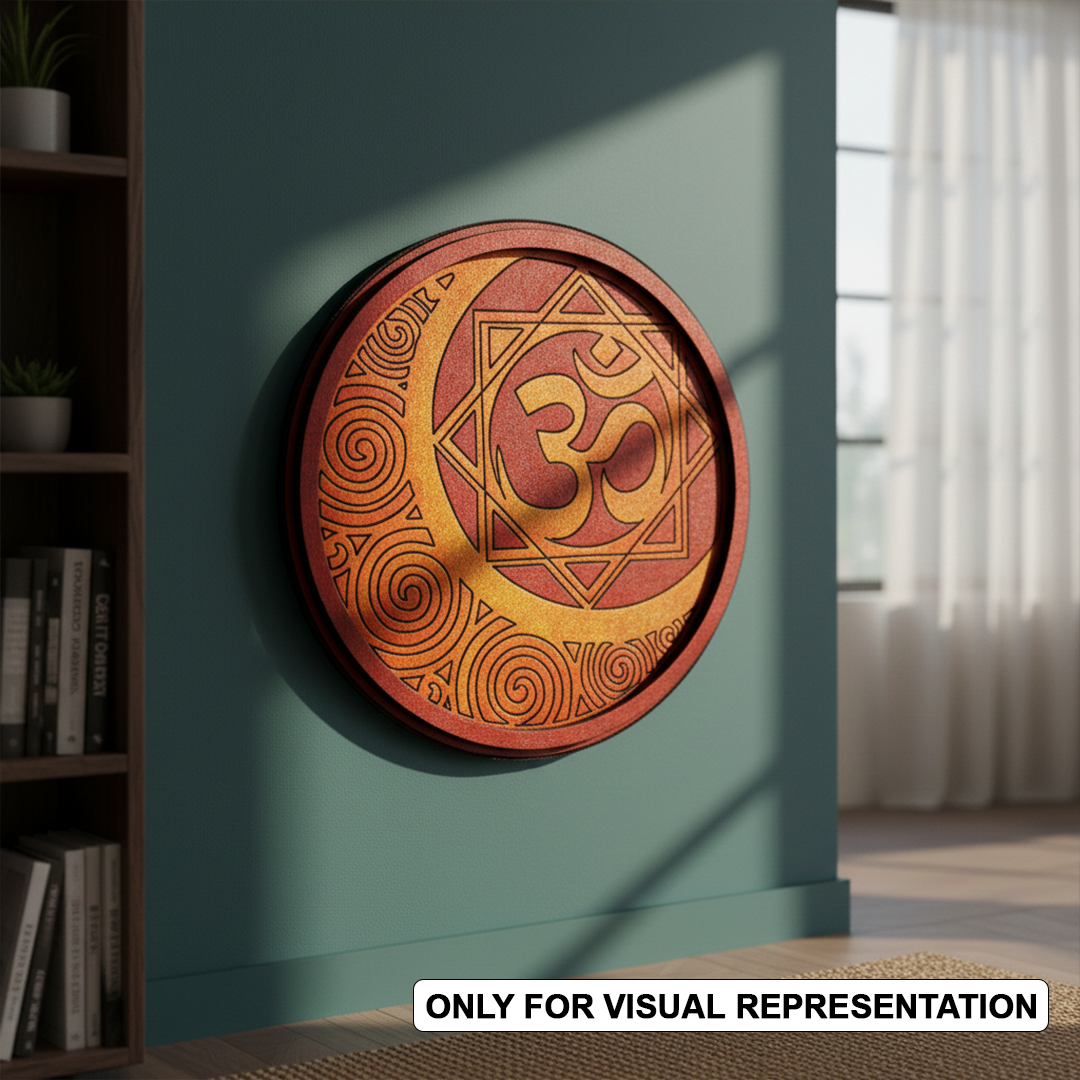 MDF Bordered Om Mandala painted  Pre Marked Base for Painting round board with engraved spiritual design hanging on wall
