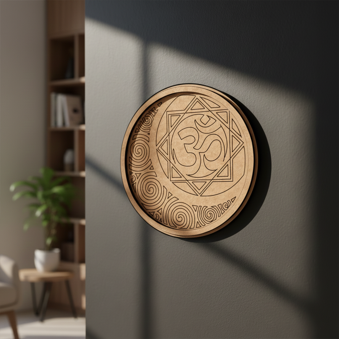 MDF Bordered Om Mandala Pre Marked Base for Painting round board with engraved spiritual design hanging on wall