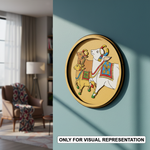 MDF Bordered painted Pre Marked Kamdhenu Cow Base for Painting round board with engraved cow outline hanging on a wall