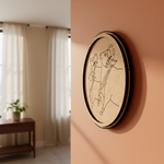 MDF Bordered Pre Marked Kamdhenu Cow Base for Painting round board with engraved cow outline hanging on wall