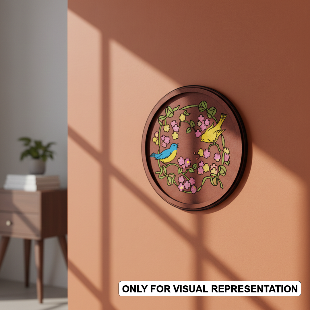 MDF Bordered painted  Pre Marked Birds Floral Base for Painting round board with engraved birds and flower design hanging on wall