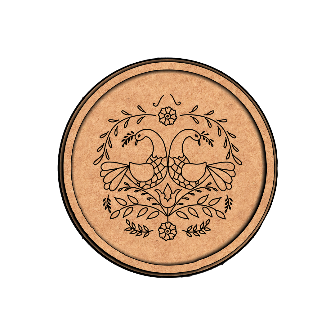 MDF Bordered Pre Marked Twin Birds Floral Base round board with engraved bird and floral design