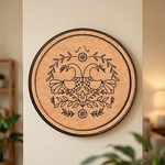 MDF Bordered Pre Marked Twin Birds Floral Base round board with engraved bird and floral design hanging on a pillar