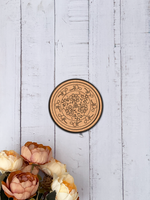 MDF Bordered Pre Marked Floral Mandala Base round board with engraved floral mandala design hanging on wooden wall