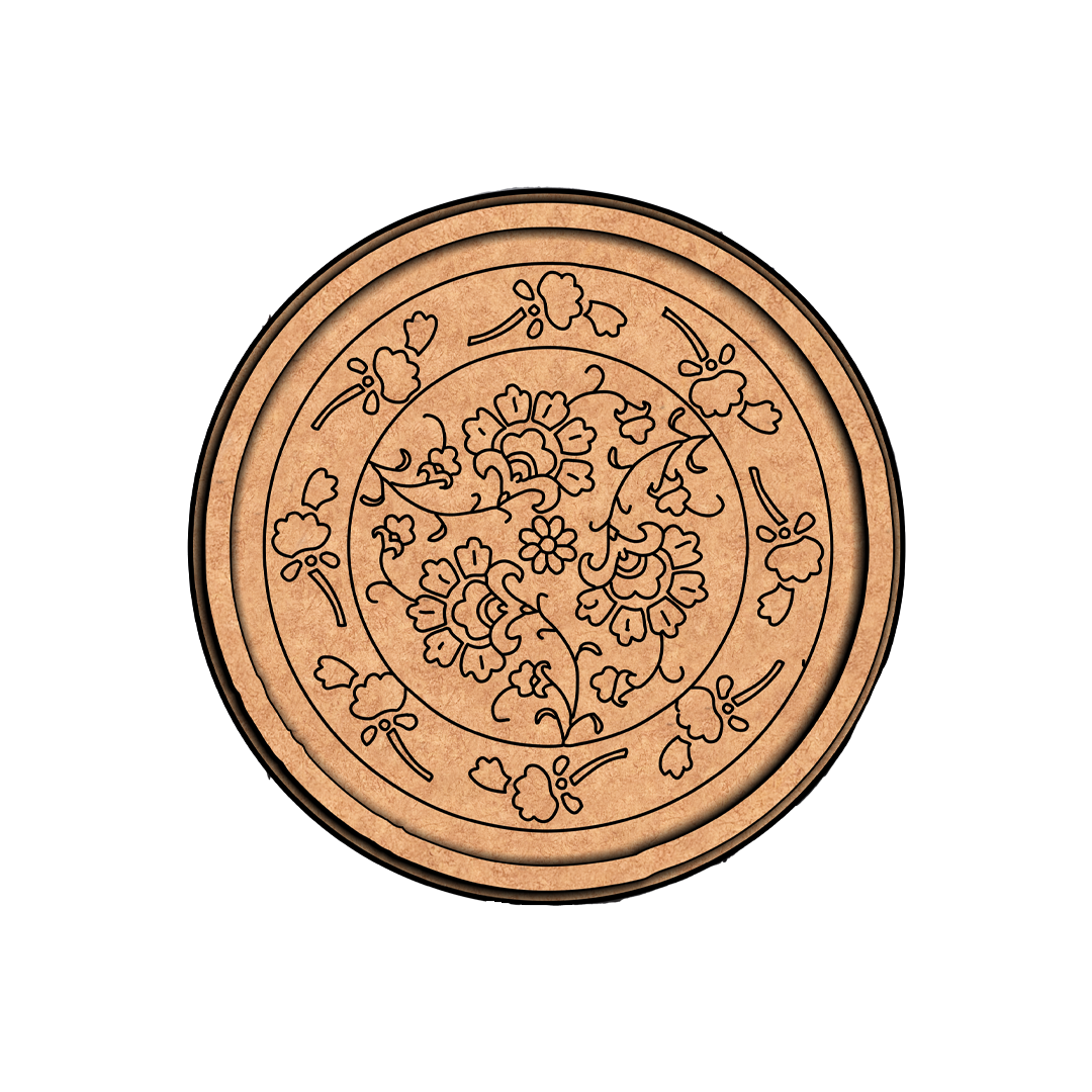 MDF Bordered Pre Marked Floral Mandala Base round board with engraved floral mandala design