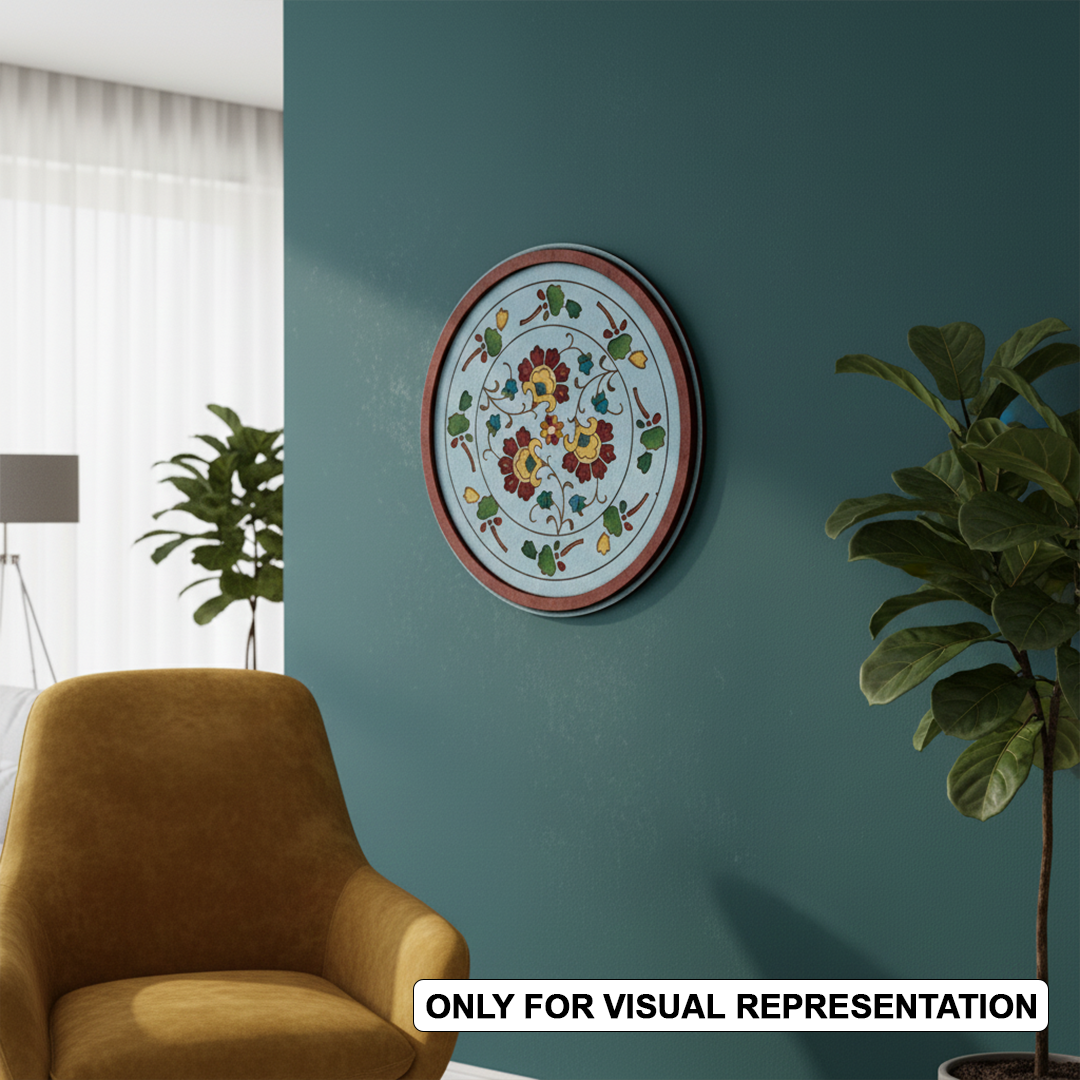 MDF Bordered painted Pre Marked Floral Mandala Base round board with engraved floral mandala design hanging on wall