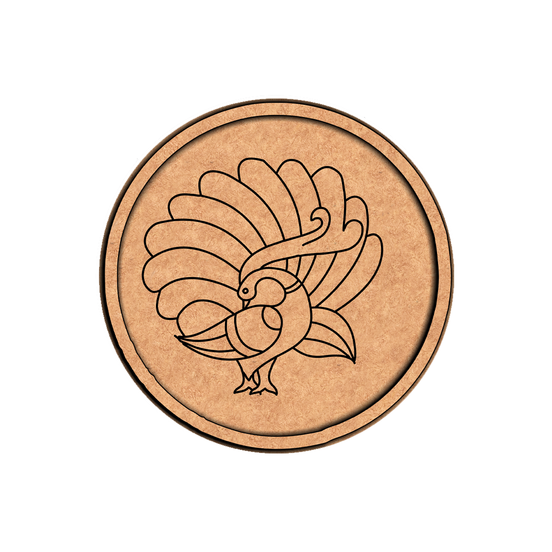 MDF Bordered Pre Marked Dancing Peacock Base round board with engraved peacock design