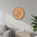 MDF Bordered Pre Marked Dancing Peacock Base round board with engraved peacock design hanging on wall