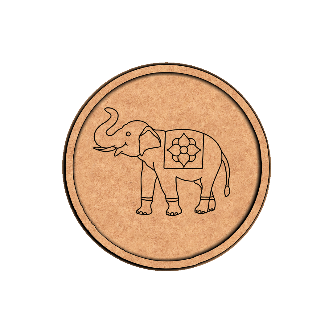 MDF Bordered Pre Marked Elephant Floral Base round board with engraved elephant design