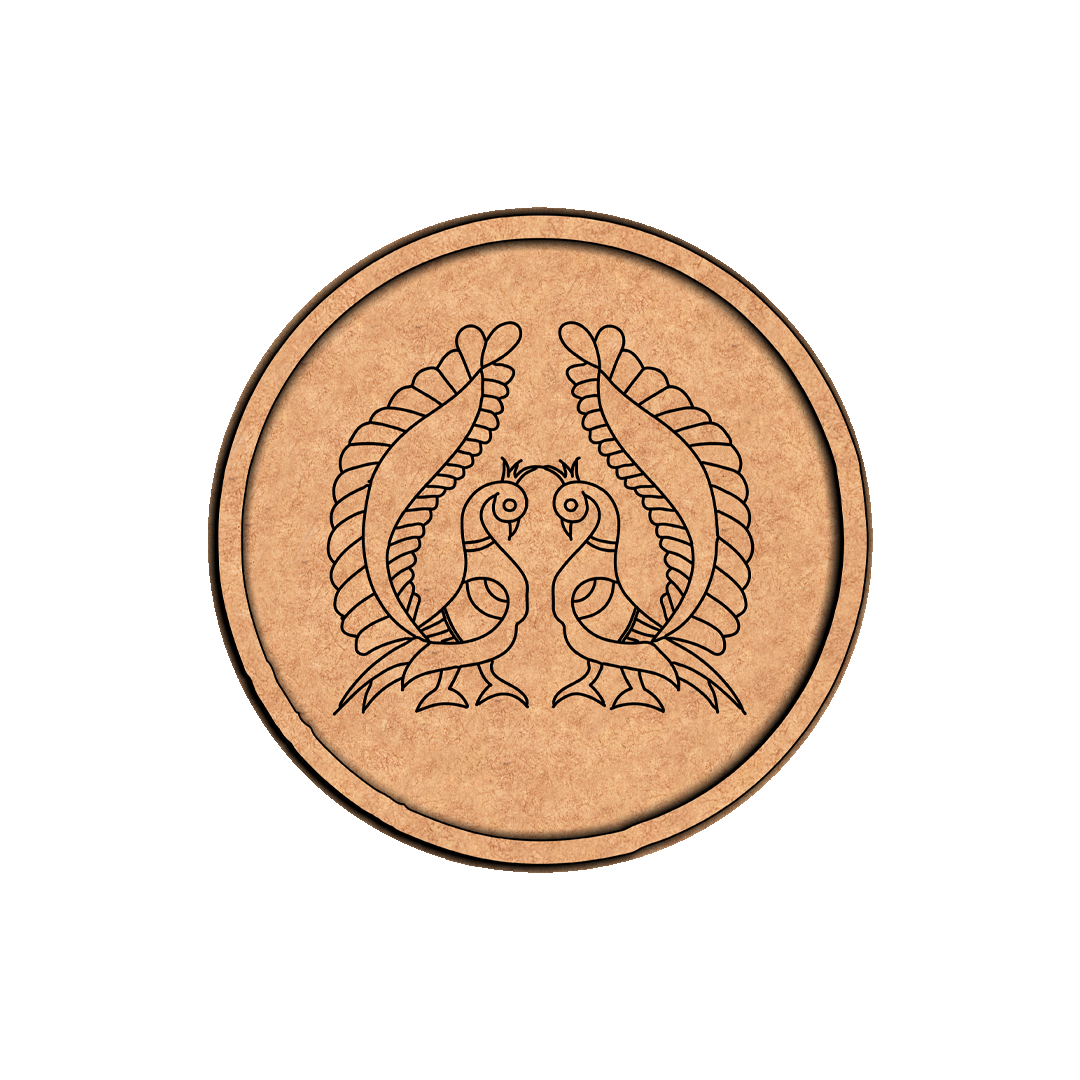 MDF Bordered Pre Marked Twin Peacock Base round board with engraved symmetrical peacock design