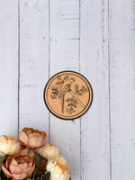 MDF Bordered Pre Marked Parrot Floral Base round board with engraved parrot and flower design hanging on wooden wall