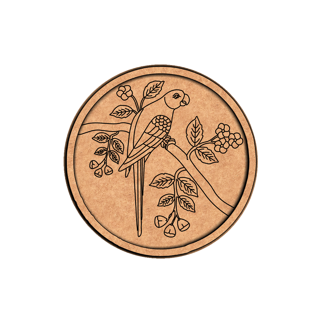 MDF Bordered Pre Marked Parrot Floral Base round board with engraved parrot and flower design