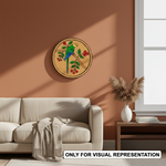 MDF Bordered painted Pre Marked Parrot Floral Base round board with engraved parrot and flower design hanging on wall