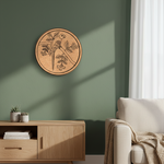 MDF Bordered Pre Marked Parrot Floral Base round board with engraved parrot and flower design hanging on wall