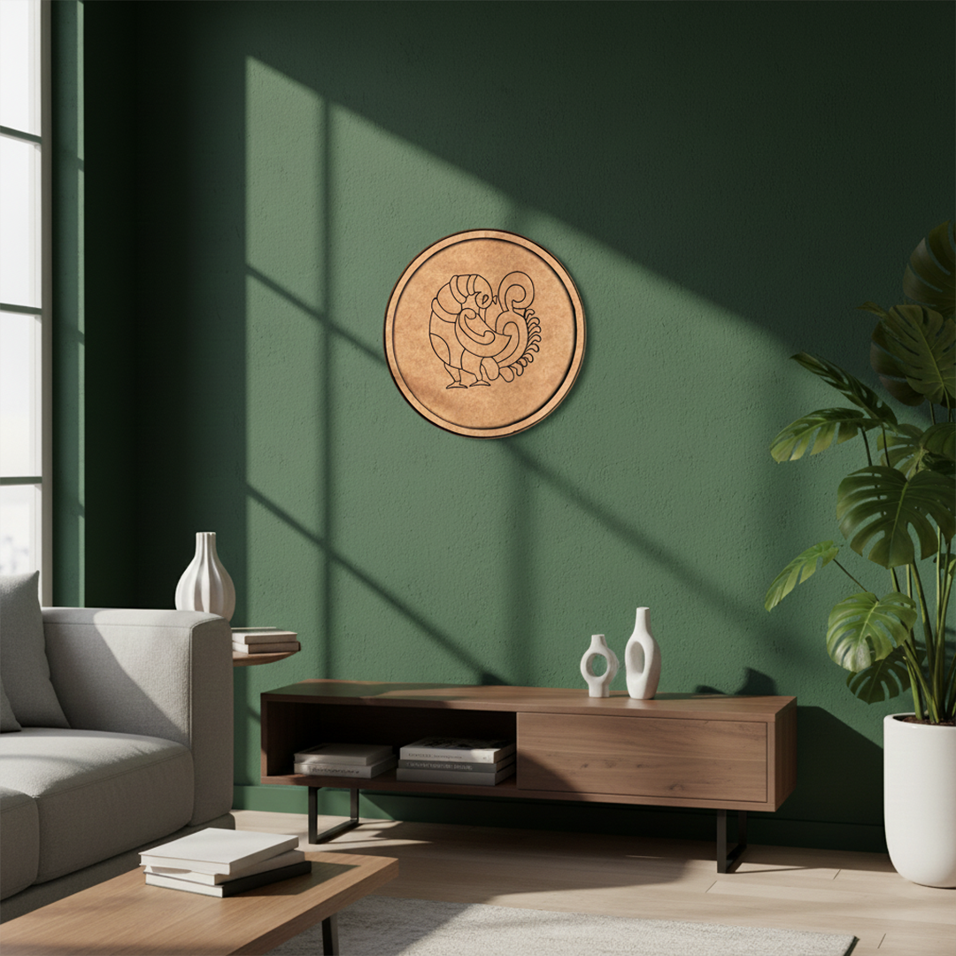 MDF Bordered Pre Marked Abstract Peacock Base round board with engraved modern peacock design hanging on wall