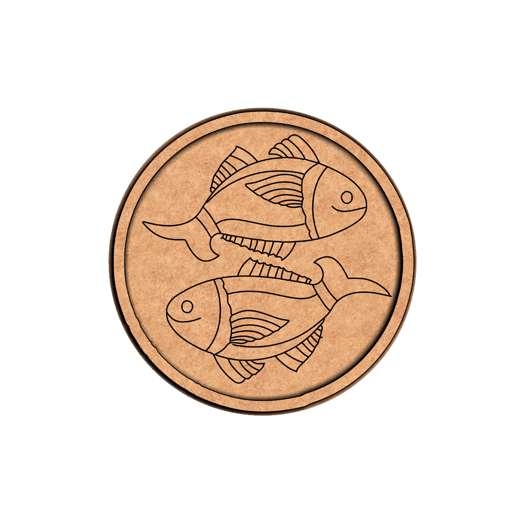 MDF Bordered Pre Marked Twin Fish Base for Painting round board with engraved fish design