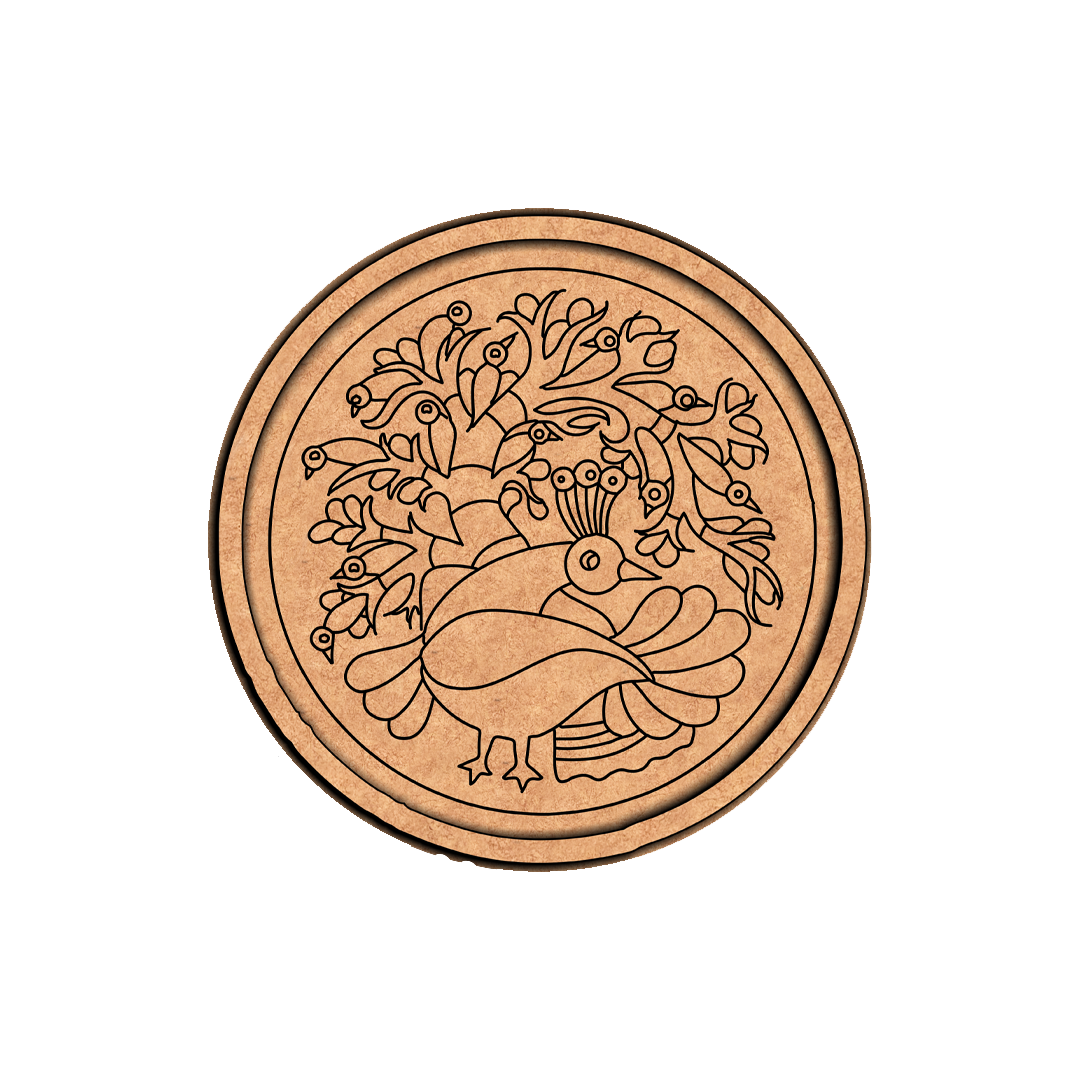 MDF Bordered Pre Marked Peacock Garden Base round board with engraved peacock and floral design