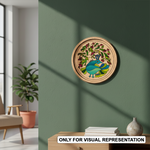 MDF Bordered painted  Pre Marked Peacock Garden Base round board with engraved peacock and floral design hanging on a wall