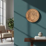 MDF Bordered Pre Marked Peacock Garden Base round board with engraved peacock and floral design hanging on a wall