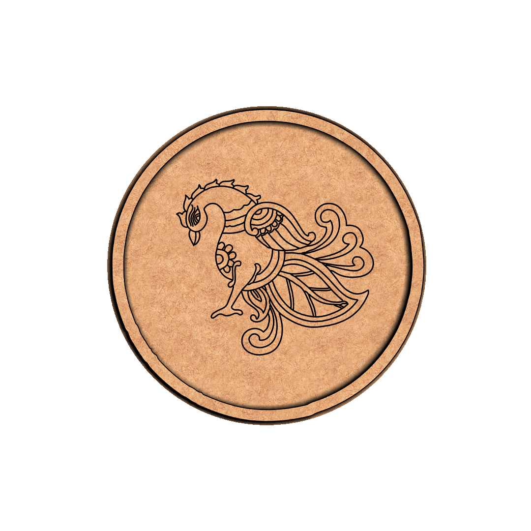 MDF Bordered Pre Marked Elegant Peacock Base round board with engraved peacock design