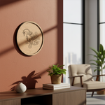 MDF Bordered Pre Marked Elegant Peacock Base round board with engraved peacock design hanging on a wall