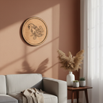 MDF Bordered Pre Marked Elegant Peacock Base round board with engraved peacock design hanging on a wall