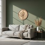MDF Bordered Pre Marked Lotus Symbol Base round board with engraved lotus design hanging on wall