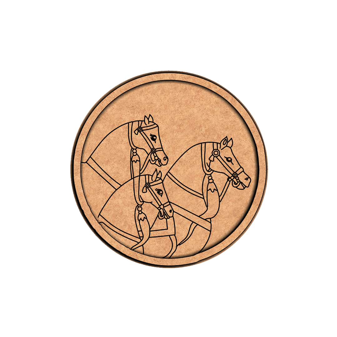 MDF Bordered Pre Marked Royal Horse Base round board with engraved traditional horse design