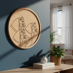 MDF Bordered Pre Marked Royal Horse Base round board with engraved traditional horse design hanging on a wall