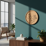 MDF Bordered Pre Marked Royal Horse Base round board with engraved traditional horse design hanging on a wall