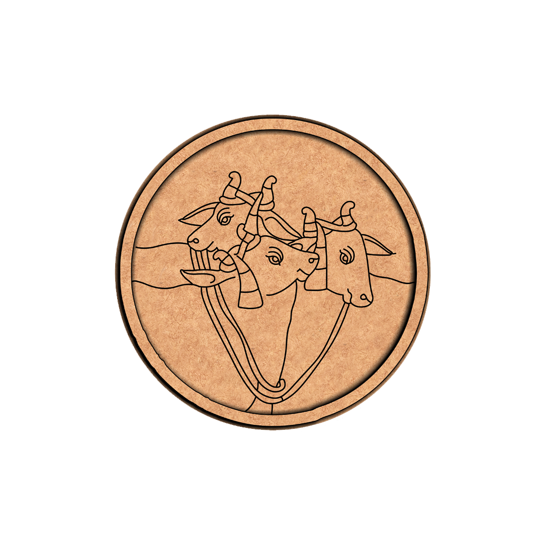 MDF Bordered Pre Marked Sacred Cow Trio Base round board with engraved cow faces design