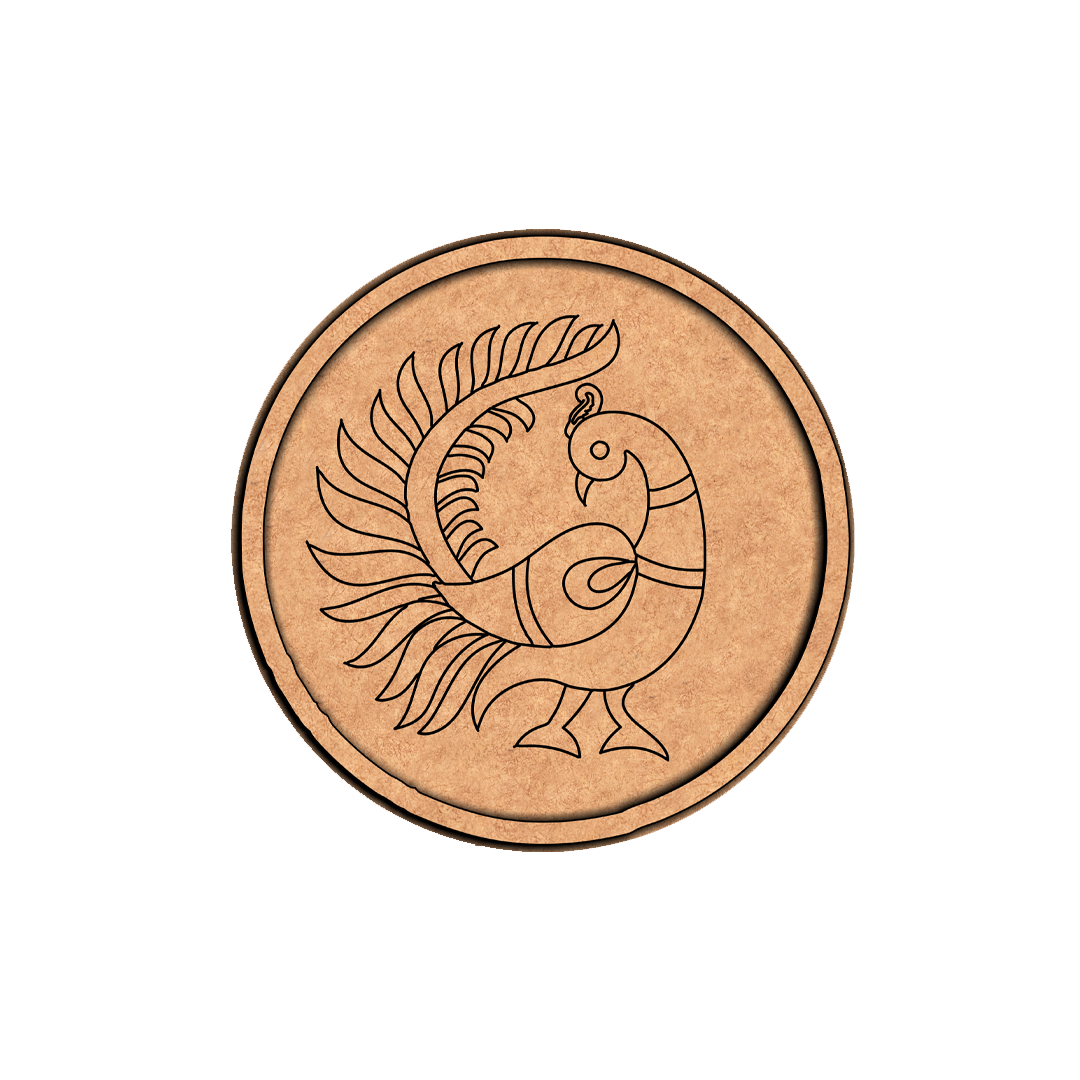 MDF Bordered Pre Marked Dancing Peacock Base round board with engraved peacock design
