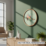 MDF Bordered painted Pre Marked Love Birds Base round board with engraved bird couple design hanging on a wall